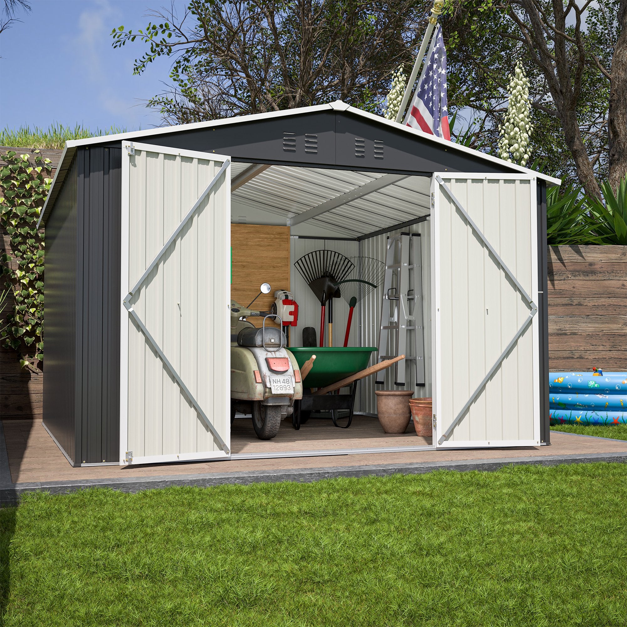 LZBEITEM 10 x 10 ft Outdoor Storage Shed, Black