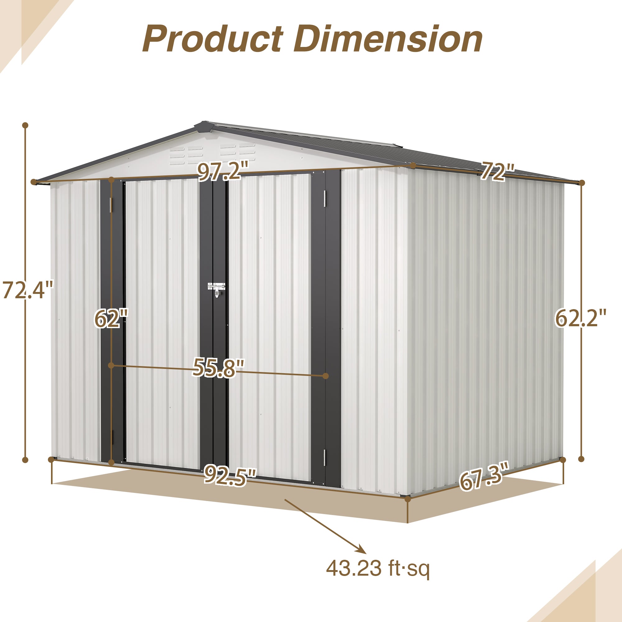 LZBEITEM 8'x6' Outdoor Metal Storage Garden Shed