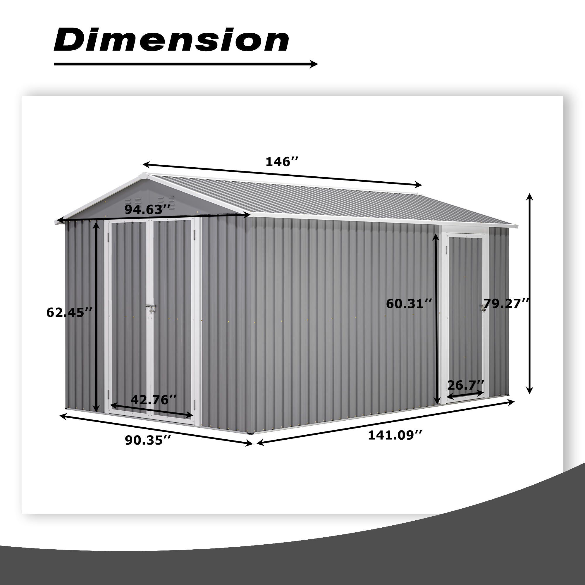LZBEITEM 8'x12' Outdoor Metal Storage Shed with Floor Frame